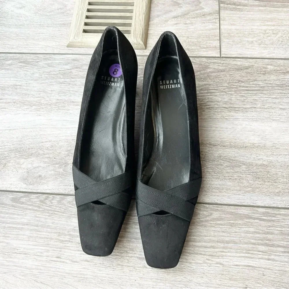 Stuart Weitzman Kitten  Heel Suede Leather Square Toe Pumps - Picture 3 of 15
